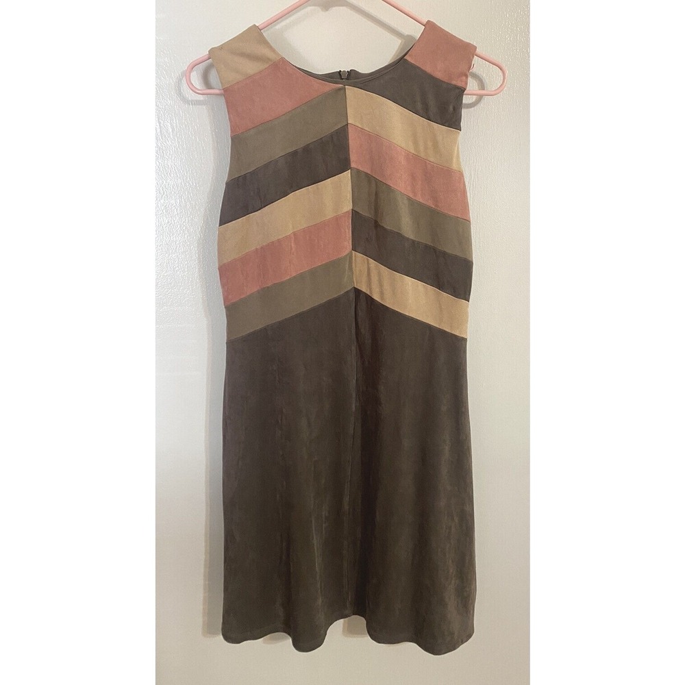 Spense Faux Suede Colorblock Dress‎ Womens 8mall Retro 60s Mod Festival Hippie